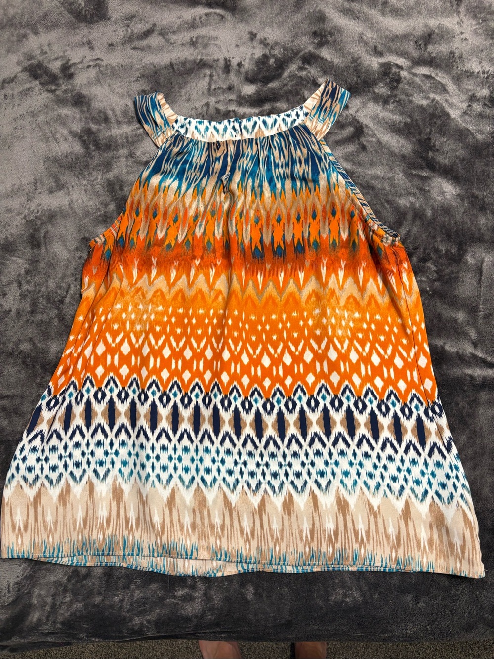 I.N. Studio Orange, Blue & Cream Printed Halter Tank Top